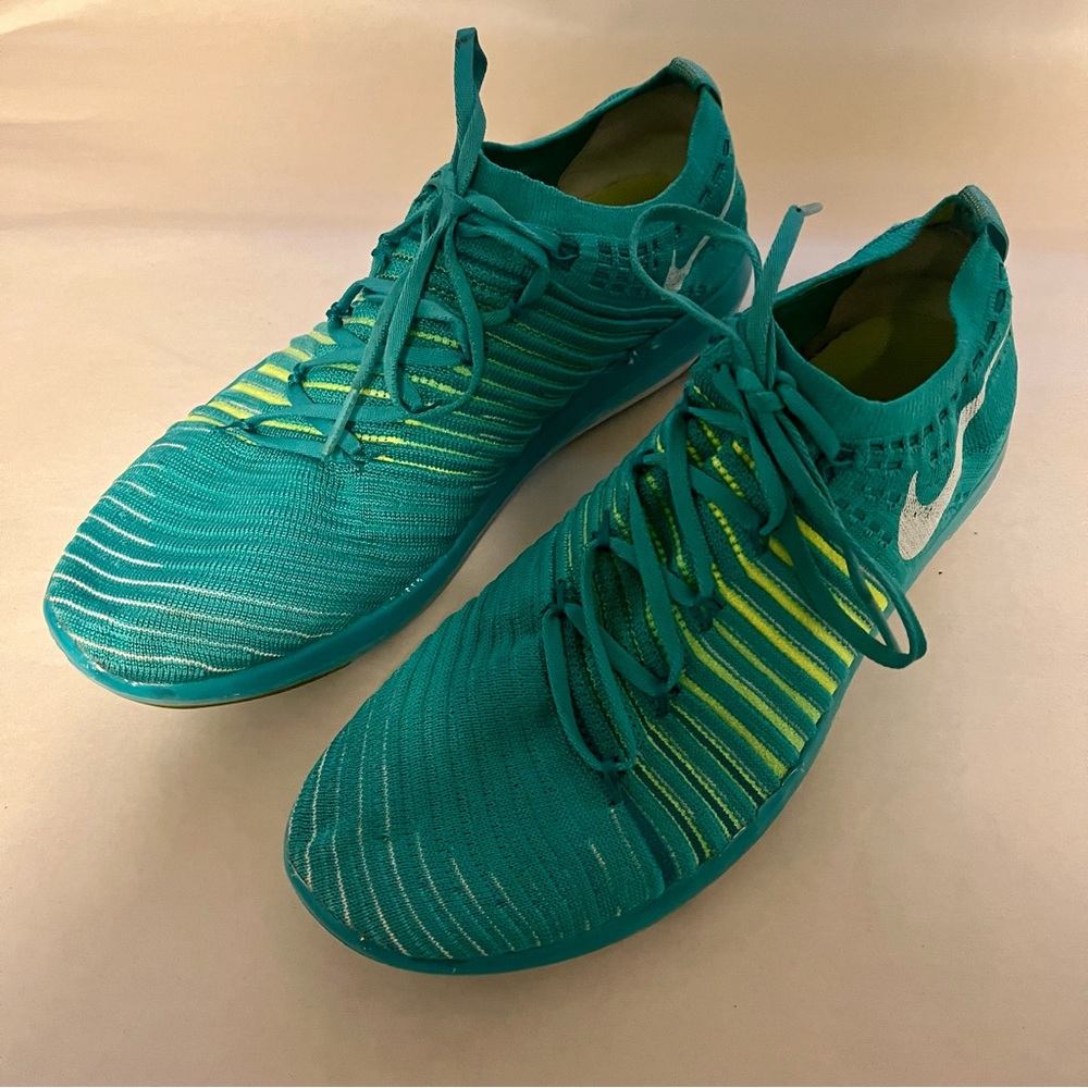 Nike Free Transform Flyknit Turquoise and Lime Knit Running Sneakers - Picture 5 of 11